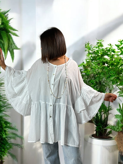 CORALINE - BLOUSE OVERSIZE BLANCHE EN COTON JUSQU'A LA TAILLE 52/54