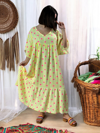 NATALIA - ROBE RAYURE JAUNE JUSQU'A LA TAILLE 56