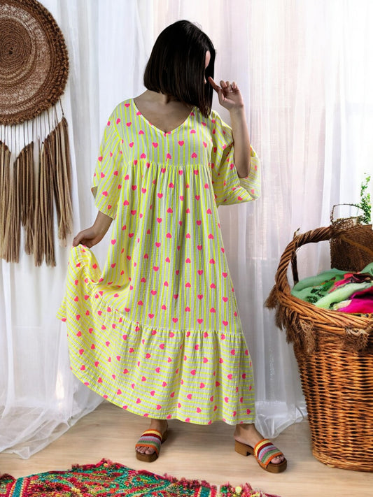 NATALIA - ROBE RAYURE JAUNE JUSQU'A LA TAILLE 56