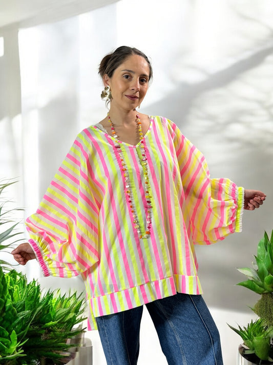 ABBY - BLOUSE OVERSIZE A RAYURE EN COTON JUSQU'A LA TAILLE 54