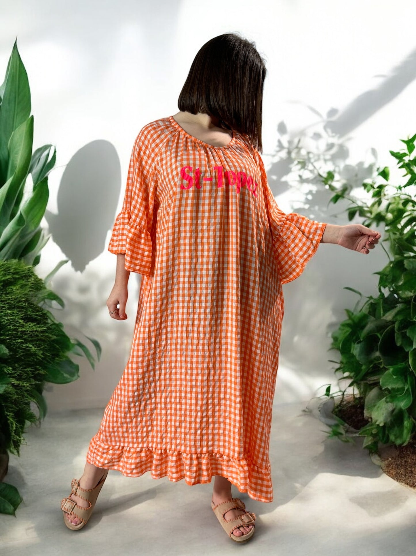 ST TROPEZ - ROBE VICHY ORANGE JUSQU'A LA TAILLE 52