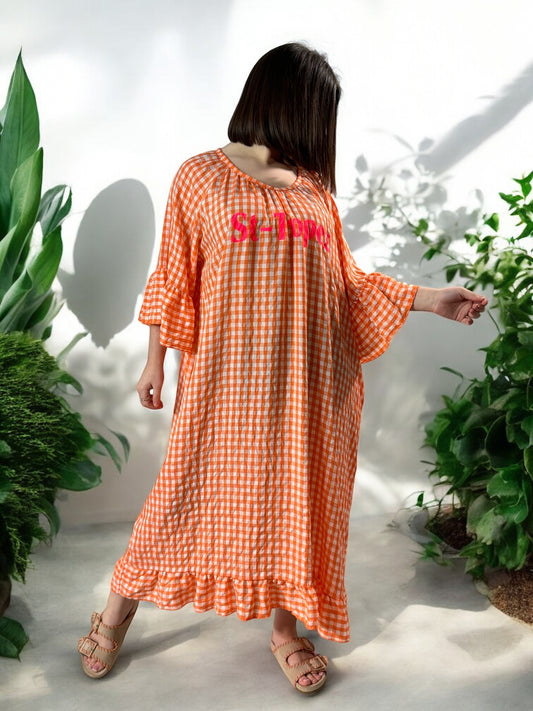 ST TROPEZ - ROBE VICHY ORANGE JUSQU'A LA TAILLE 52