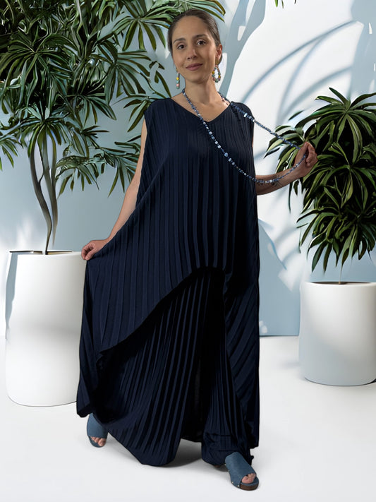 COCKTAIL - ENSEMBLE MARINE TUNIQUE ET PANTALON  OVERSIZE JUSQU'A LA TAILLE 56