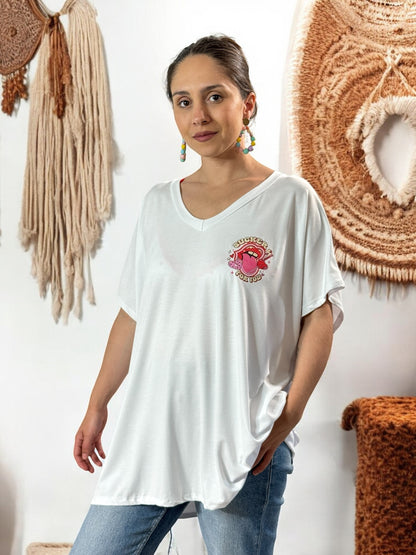 BILLIE - T-SHIRT BLANC EN VISCOSE AVEC MOTIF JUSQU'A LA TAILLE 56/58