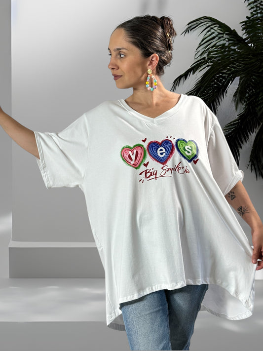 MARIUS - T-SHIRT BLANC MOTIF 3 COEURS JUSQU'A LA TAILLE 56