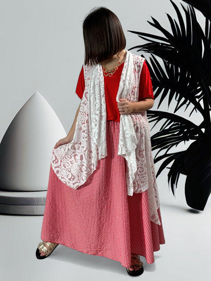 ESTIVALE - JUPE AMPLE VICHY ROUGE JUSQU'A LA TAILLE 52
