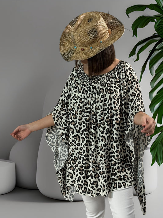 FAUVE - BLOUSE LEOPARD OVERSIZE  JUSQU'A LA TAILLE 54