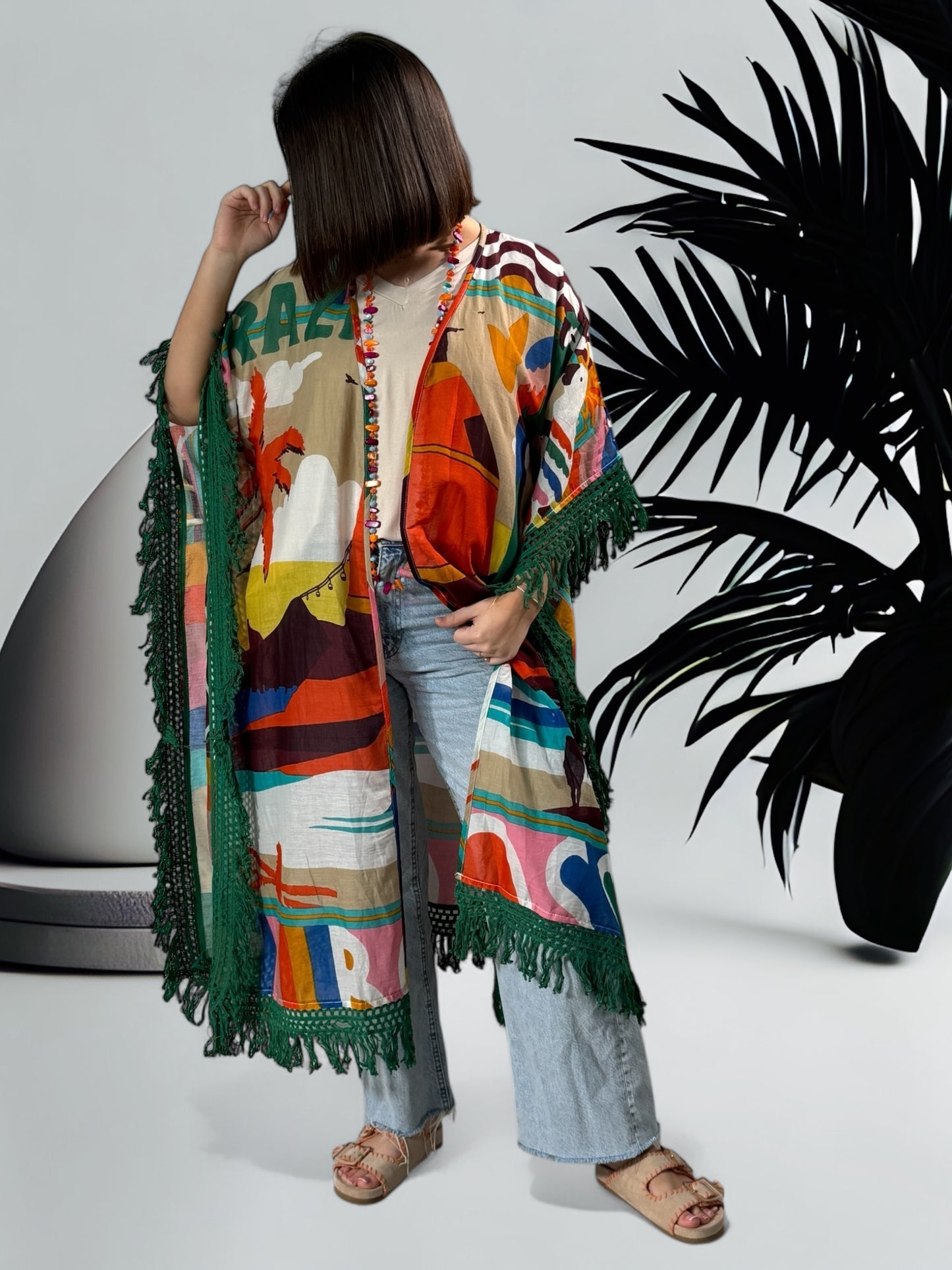 BONNY - KIMONO OVERSIZE MOTIF BRAZIL JUSQU'A LA TAILLE 52/54