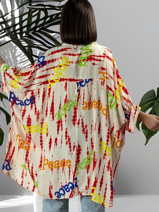 MARICAO - TUNIQUE OVERSIZE MOTIF ROUGE JUSQU'A LA TAILLE 54