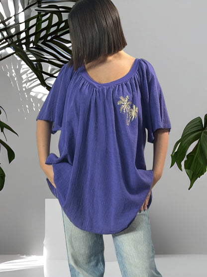 ASTRID - BLOUSE OVERSIZE VIOLETTE LIN ET COTON JUSQU'A LA TAILLE 54/56
