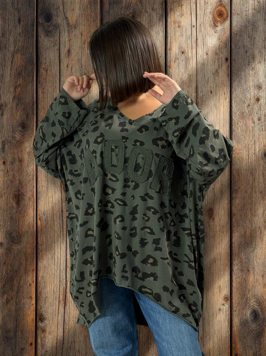 SAVANE -  TEE-SHIRT OVERSIZE LEOPARD KAKI JUSQU'A LA TAILLE 56