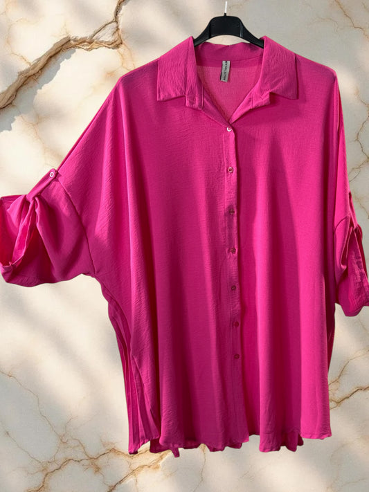 MORGANE - CHEMISE FUCHSIA OVERSIZE PLIS SOLEIL TAILLE 50 A 58/60