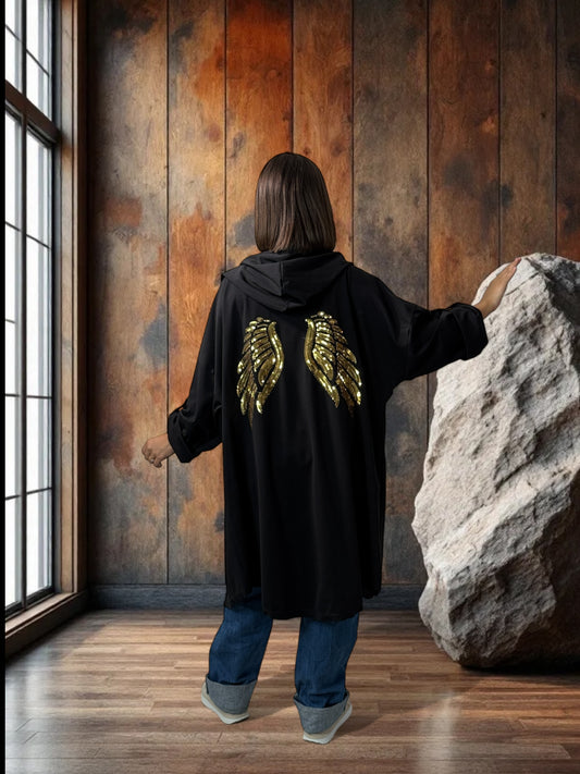 MARISOL - VESTE NOIRE OVERSIZE JUSQU'A LA TAILLE 52/54