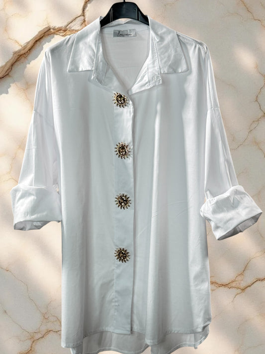 ANITA - CHEMISE OVERSIZE BLANCHE AVEC BROCHE SOLEIL JUSQU'A LA TAILLE 52