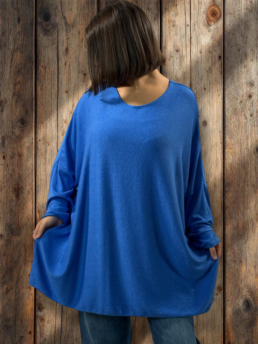 CAPRIO - PULL BLEU EN MAILLE FLUIDE JUSQU'A LA TAILLE 54