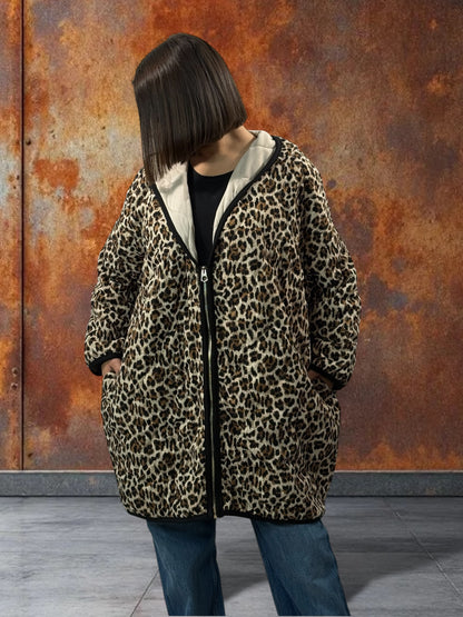 ROMA - VESTE LEOPARD OVERSIZE A CAPUCHE JUSQU'A LA TAILLE 52