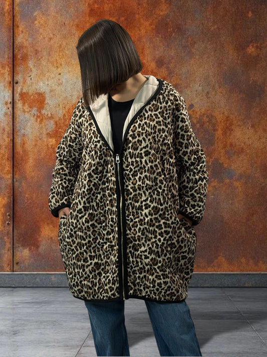 ROMA - VESTE LEOPARD OVERSIZE A CAPUCHE JUSQU'A LA TAILLE 52