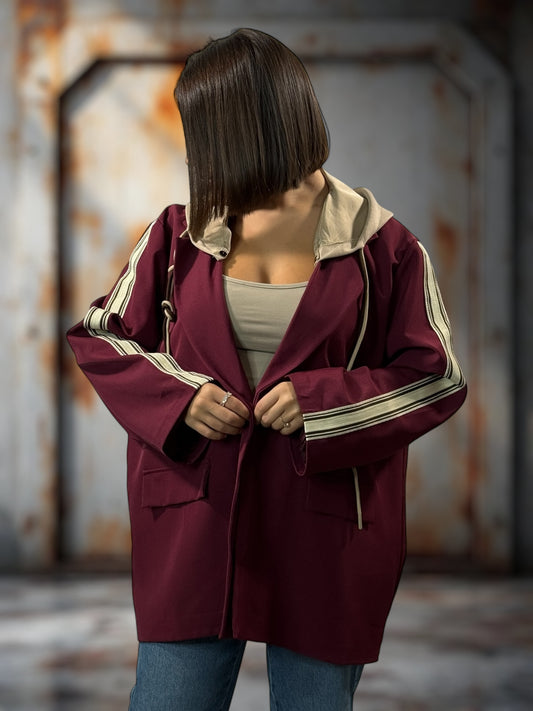 CAMERON - BLAZER BORDEAUX AVEC CAPUCHE JUSQU'A LA TAILLE 52/54
