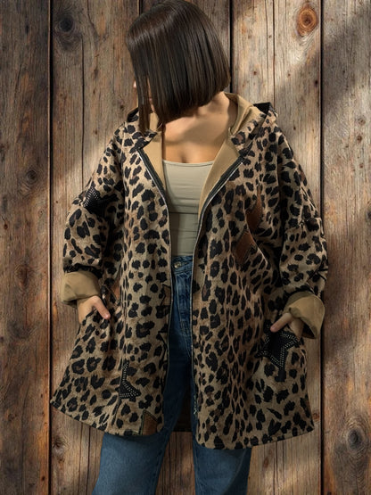 STEFANIA - VESTE LEOPARD EN SUEDINE OVERSIZE JUSQU'A LA TAILLE 54