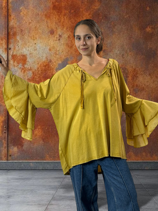 EMILIE - BLOUSE CURRY EN COTON OVERSIZE JUSQU'A LA TAILLE 52