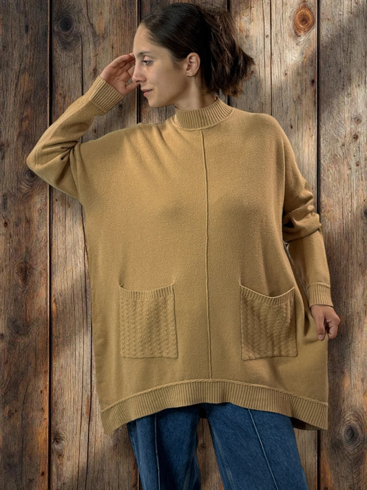 PATOU - PULL CAMEL 2 POCHES JUSQU'A LA TAILLE 54