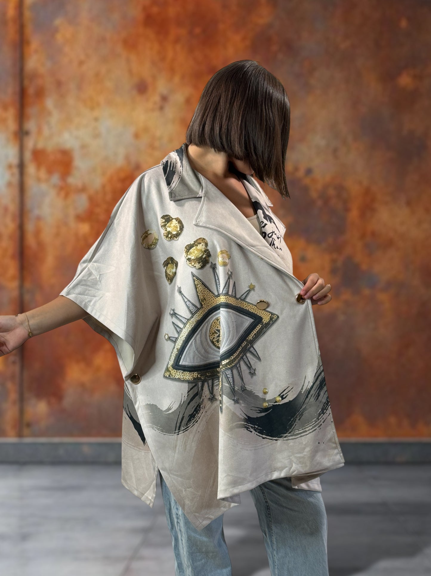 CEZANNE - VESTE CAPE EN SUEDINE JUSQU'A LA TAILLE 60