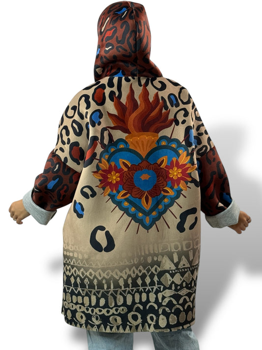 LULU - VESTE A CAPUCHE A MOTIF JUSQU'A LA TAILLE 52/54