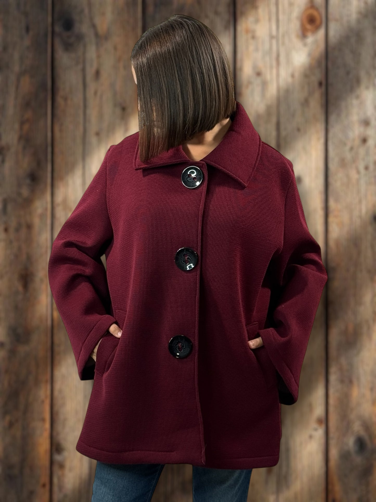ROSALINA - VESTE OVERSIZE BORDEAUX JUSQU'A LA TAILLE 52