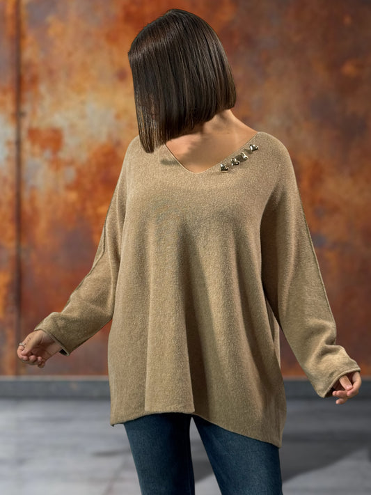 CELINE - PULL OVERSIZE CAMEL JUSQU'A LA TAILLE 52