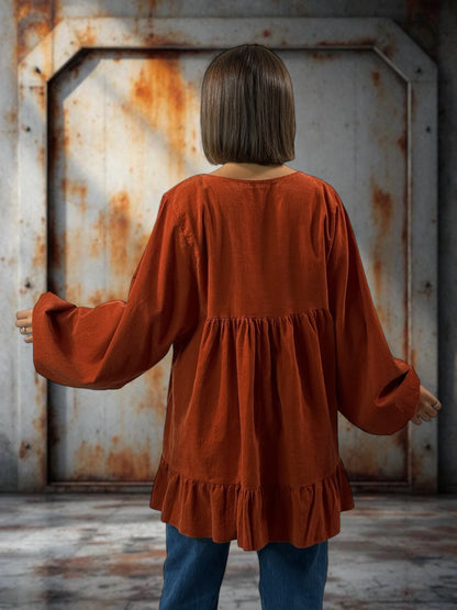 VICTORIA - TUNIQUE ROUILLE EN VELOURS MILLERAIES OVERSIZE JUSQU'A LA TAILLE 52