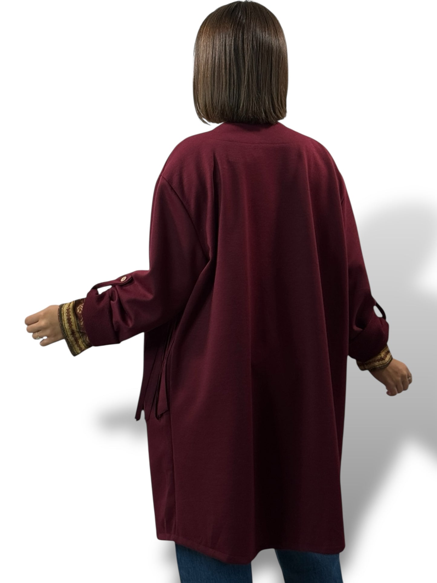 FERIA - VESTE BORDEAUX A FRANGE OVERSIZE JUSQU'A LA TAILLE 52/54