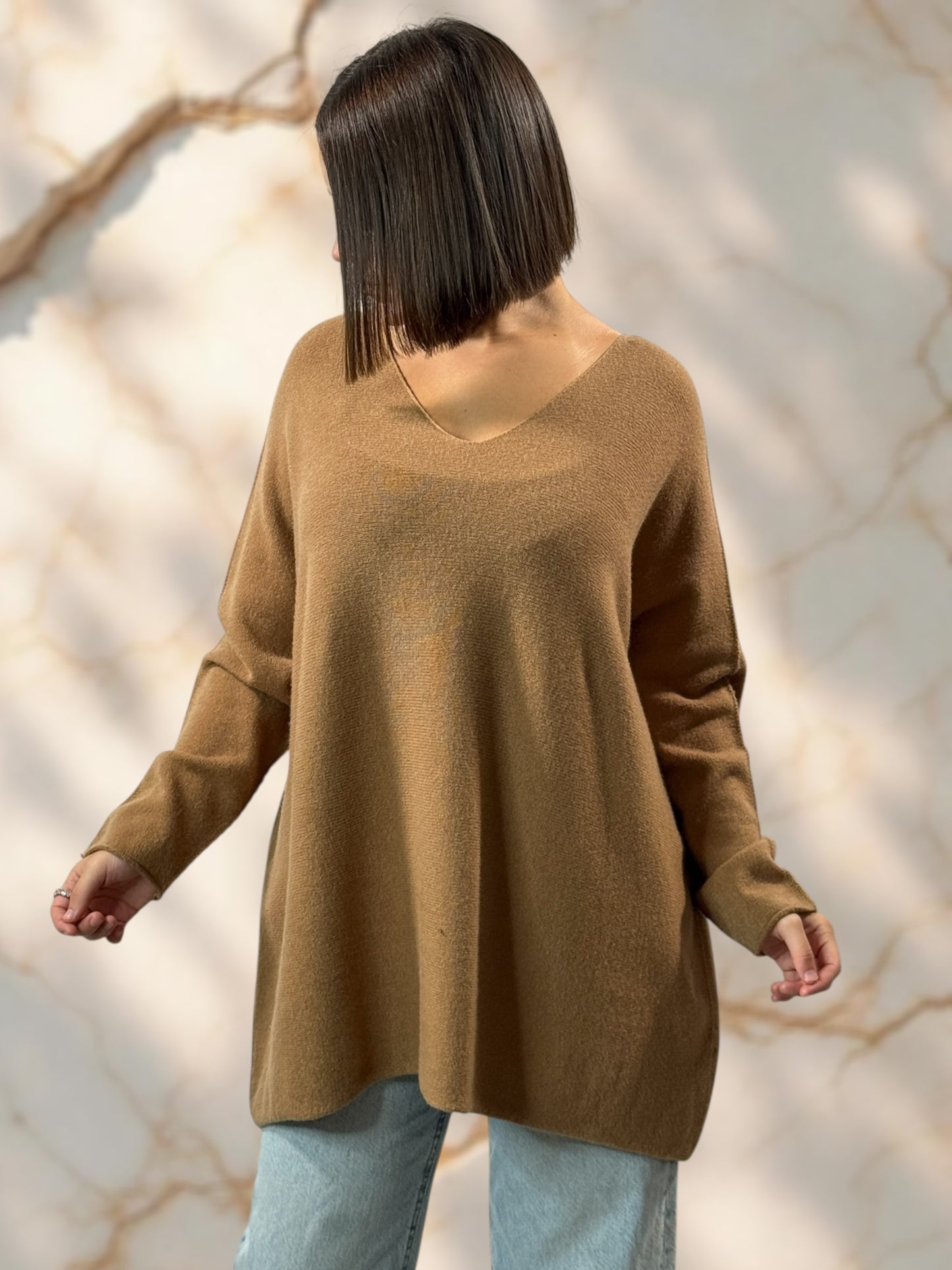 LARA - PULL OVERSIZE CAMEL JUSQU'A LA TAILLE 54