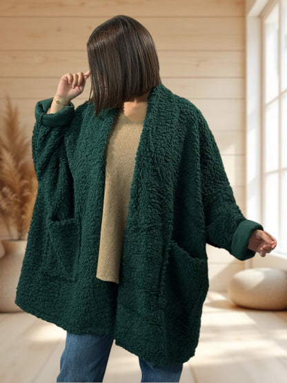 LILIROSE - VESTE OVERSIZE VERTE EN MOUMOUTE JUSQU'A LA TAILLE 56/58