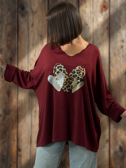 LAURA - PULL BORDEAUX EN MAILLE FLUIDE JUSQU'A LA TAILLE 54