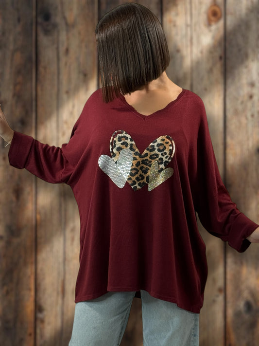 LAURA - PULL BORDEAUX EN MAILLE FLUIDE JUSQU'A LA TAILLE 54
