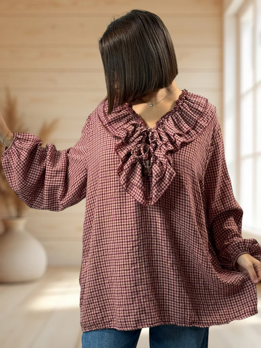 COLINE - BLOUSE A PETITS CARREAUX  JUSQU'A LA TAILLE 52/54