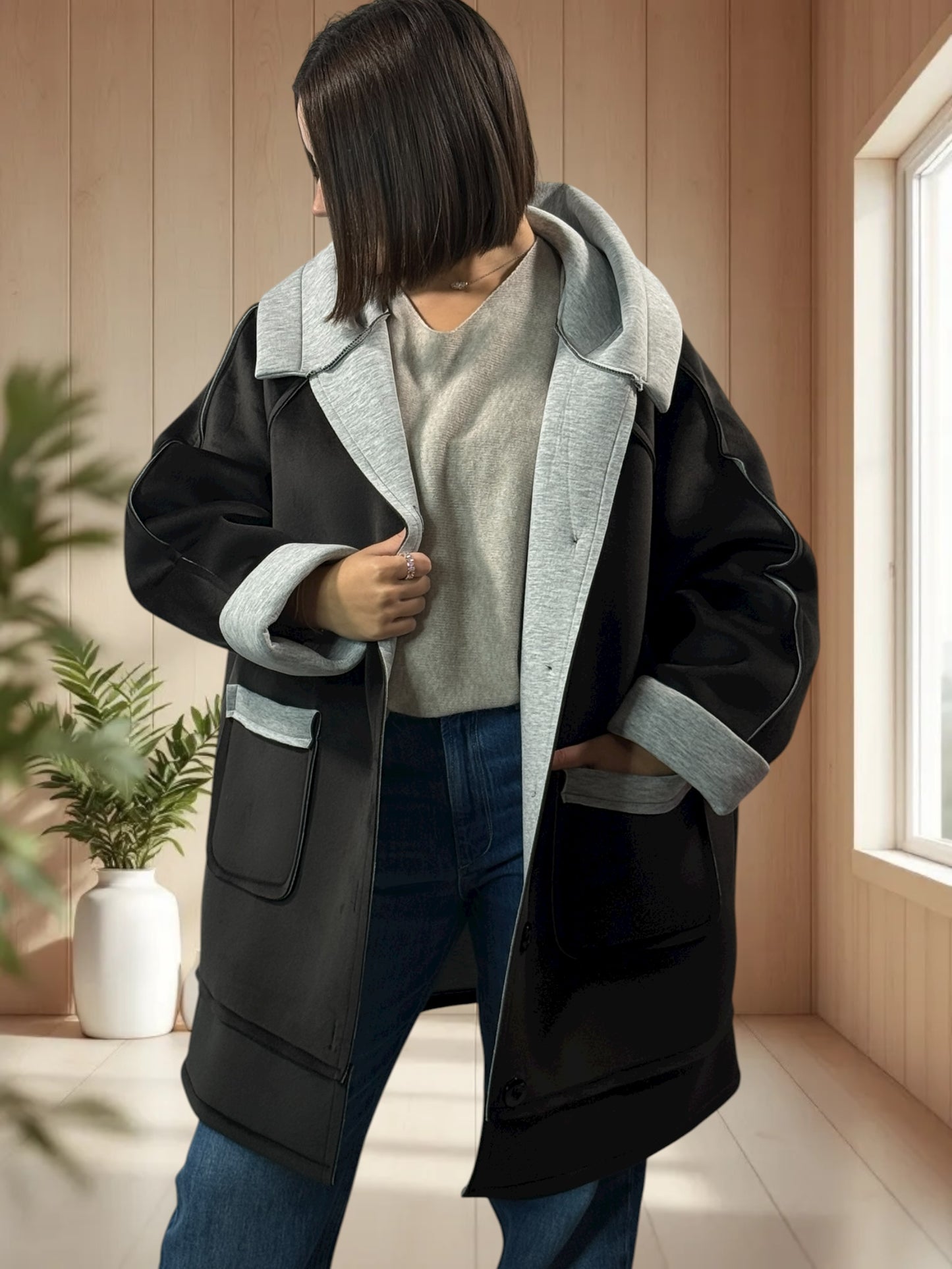 BRADLEY - VESTE A CAPUCHE NOIRE JUSQU'A LA TAILLE 56
