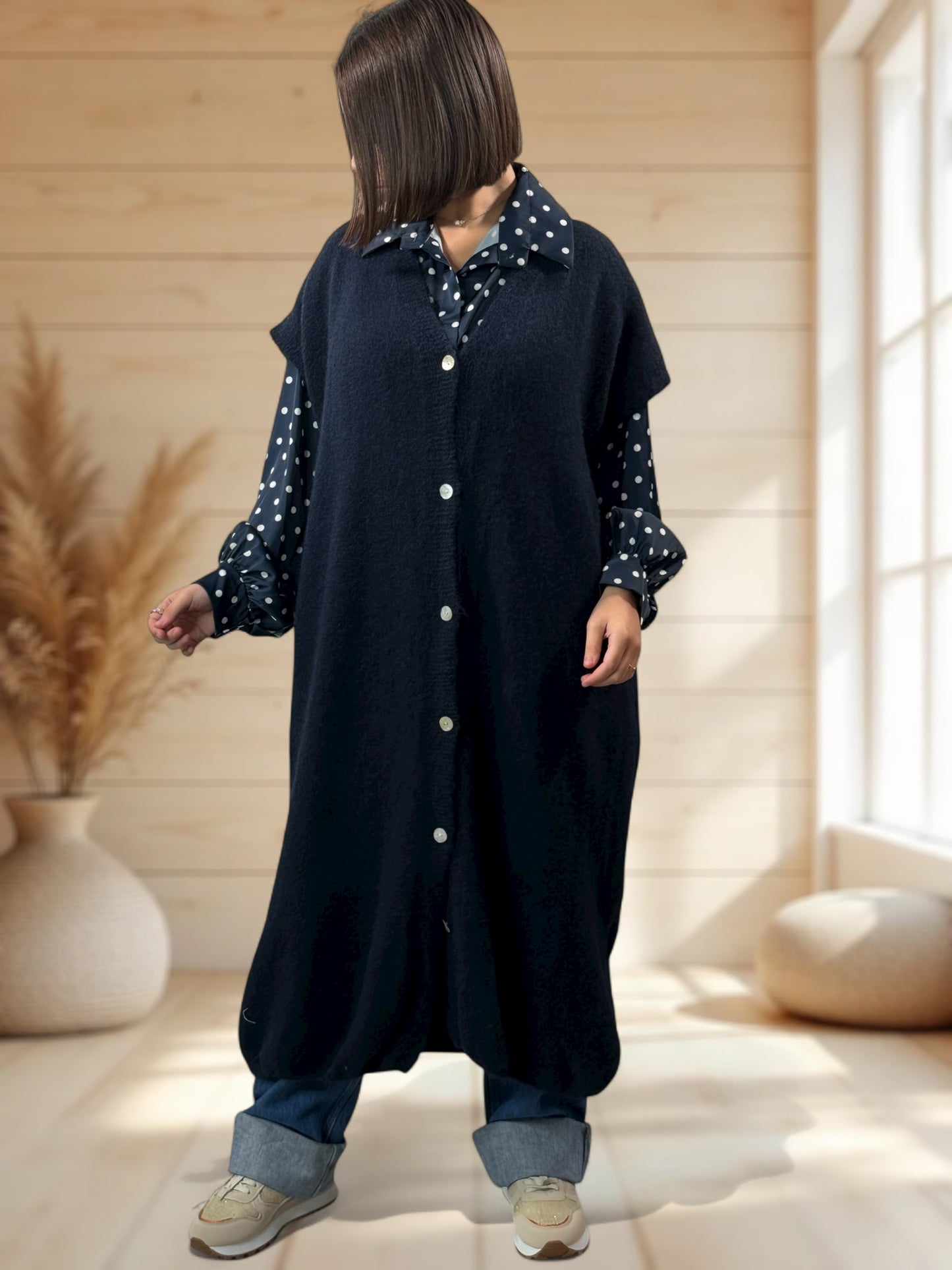 UGO - LONG GILET OVERSIZE MARINE JUSQU'A LA TAILLE 56/58
