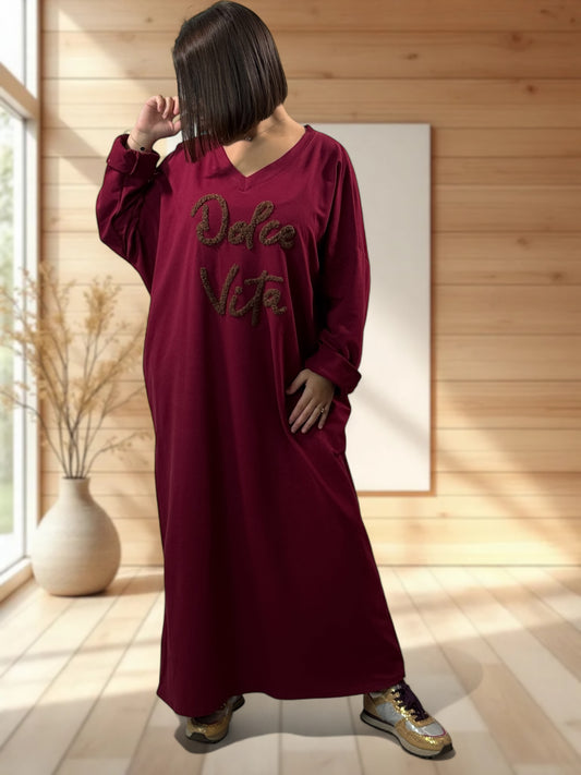 NINON - ROBE OVERSIZE BORDEAUX DOLCE VITA JUSQU'A LA TAILLE 54/56