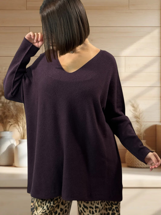 LARA - PULL OVERSIZE RAISIN JUSQU'A LA TAILLE 54