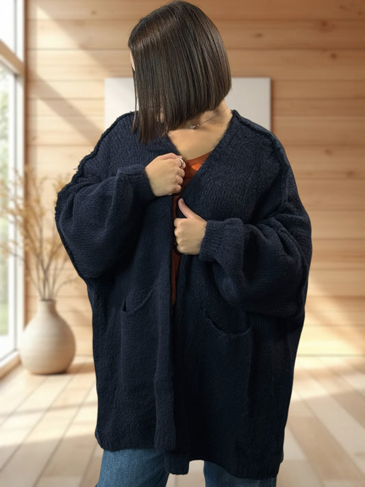 CLEO - GILET OVERSIZE MARINE AVEC JUSQU'A LA TAILLE 52/54