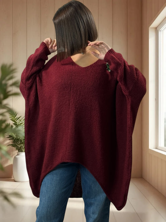 JULIA- PULL OVERSIZE BORDEAUX JUSQU'A LA TAILLE 56/58
