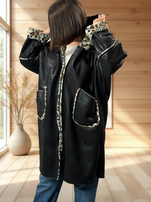 KARL - VESTE A CAPUCHE NOIRE JUSQU'A LA TAILLE 54/56