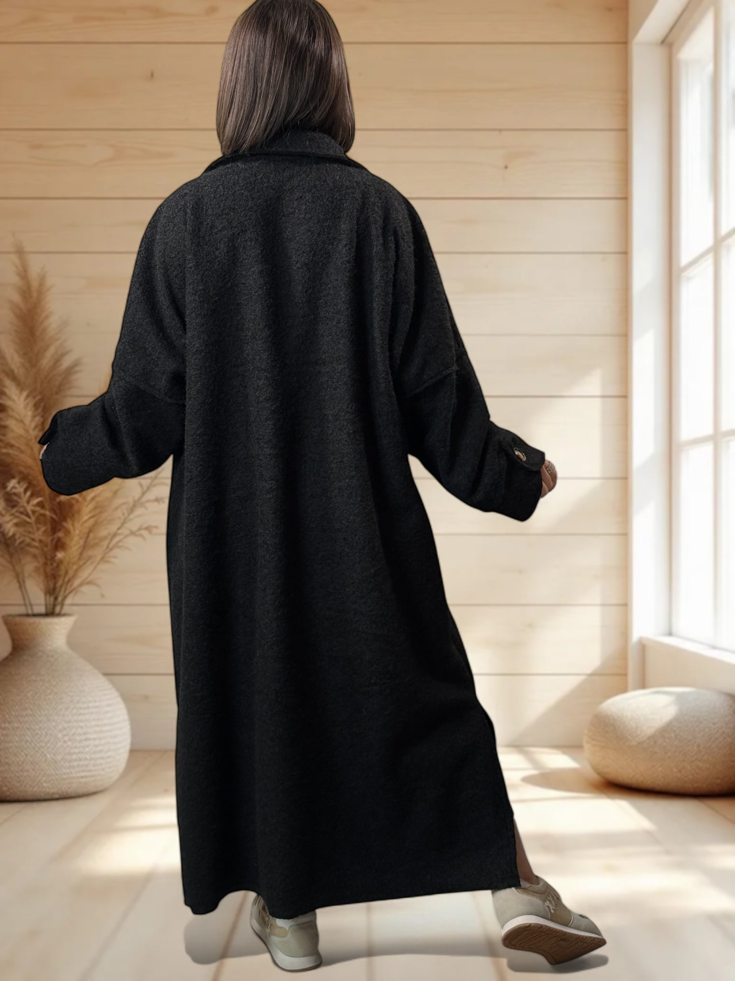 ROBERTO - LONG MANTEAU NOIR JUSQU'A LA TAILLE 50/52