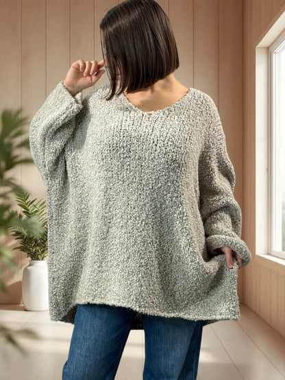 LAETITIA - PULL BLANC CASSE OVERSIZE JUSQU'A LA TAILLE 58