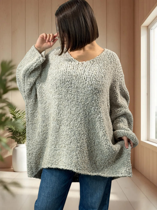 LAETITIA - PULL BLANC CASSE OVERSIZE JUSQU'A LA TAILLE 58