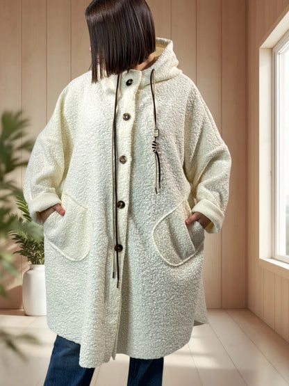 CAPRICE - VESTE OVERSIZE BLANC CASSE A CAPUCHE JUSQU'A LA TAILLE 54
