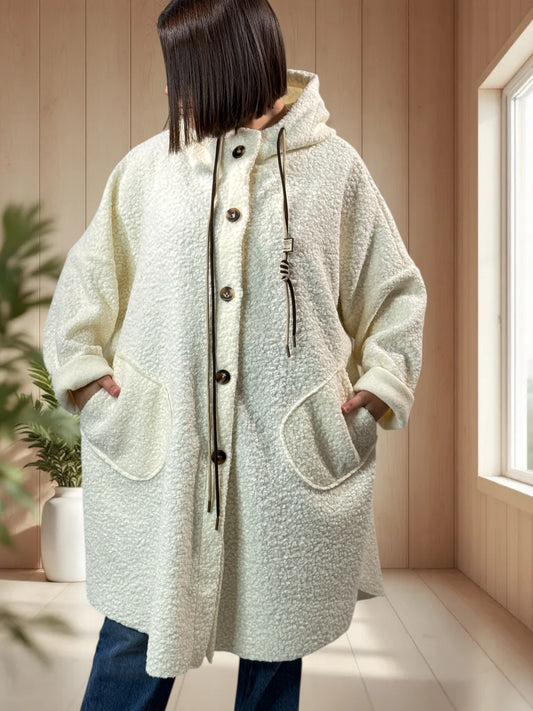 CAPRICE - VESTE OVERSIZE BLANC CASSE A CAPUCHE JUSQU'A LA TAILLE 54