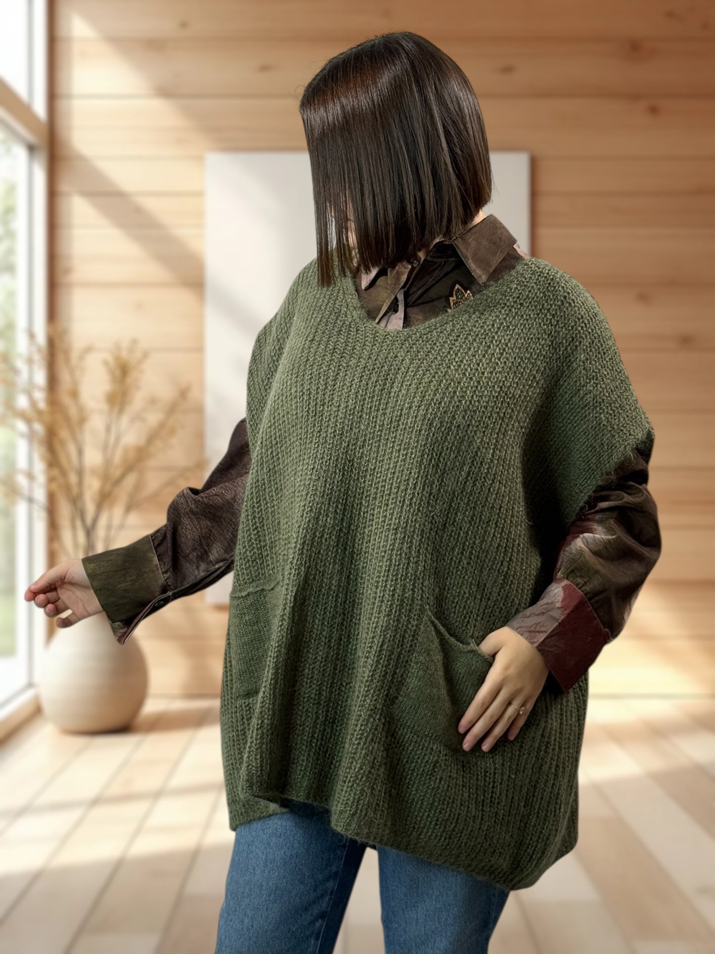 ENZO - PULL KAKI OVERSIZE JUSQU'A LA TAILLE 56