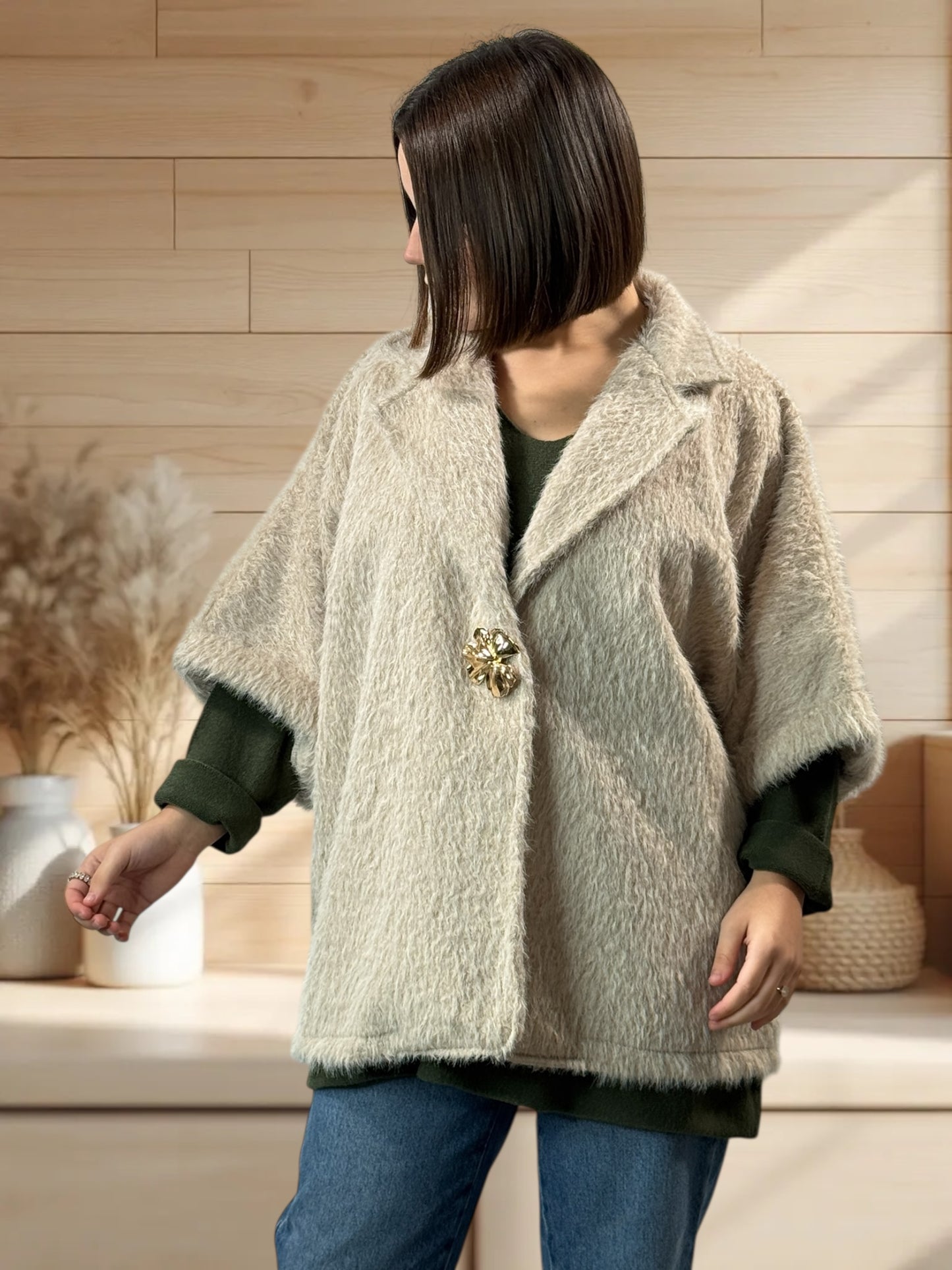 MAGUY - VESTE OVERSIZE BEIGE JUSQU'A LA TAILLE 54